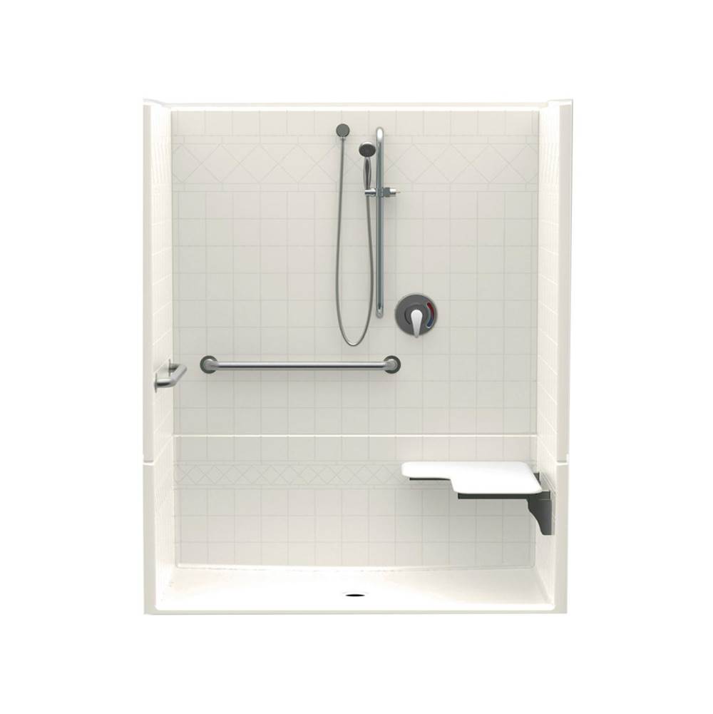Aquatic F1604P 60 x 34 AcrylX Alcove Center Drain Four-Piece Shower in Biscuit