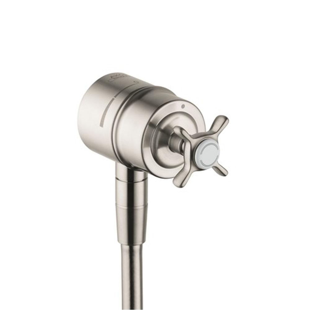 Axor Montreux Wall Outlet with Check Valves and Volume Control, Cross Handle in Brushed Nickel