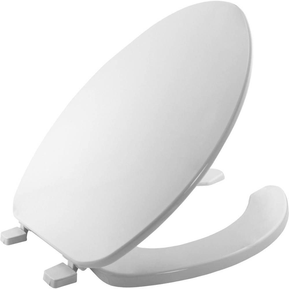 Bemis Elongated Commercial Plastic Open Front With Cover Toilet Seat with Top-Tite Hinge - White
