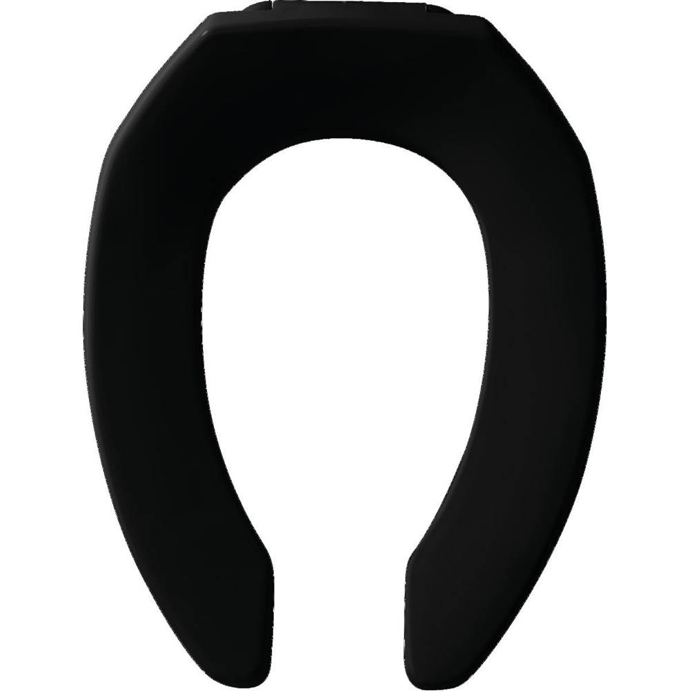 Bemis Church Elongated Open Front Less Cover Commercial Plastic Toilet Seat in Black with STA-TITE® Commercial Fastening System™ Check Hinge