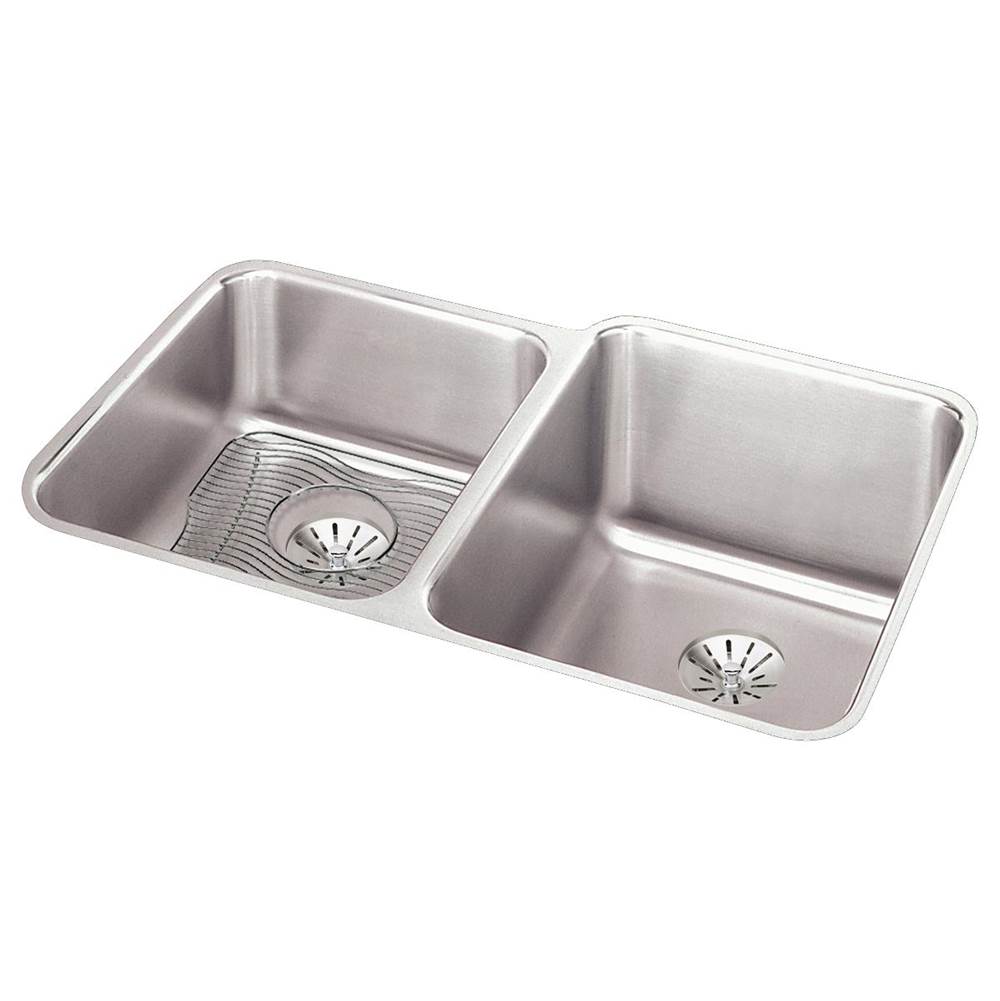 Elkay Lustertone Classic Stainless Steel, 31-1/4'' x 20-1/2'' x 9-7/8'', Double Bowl Undermount Sink Kit with Left Perfect Drain