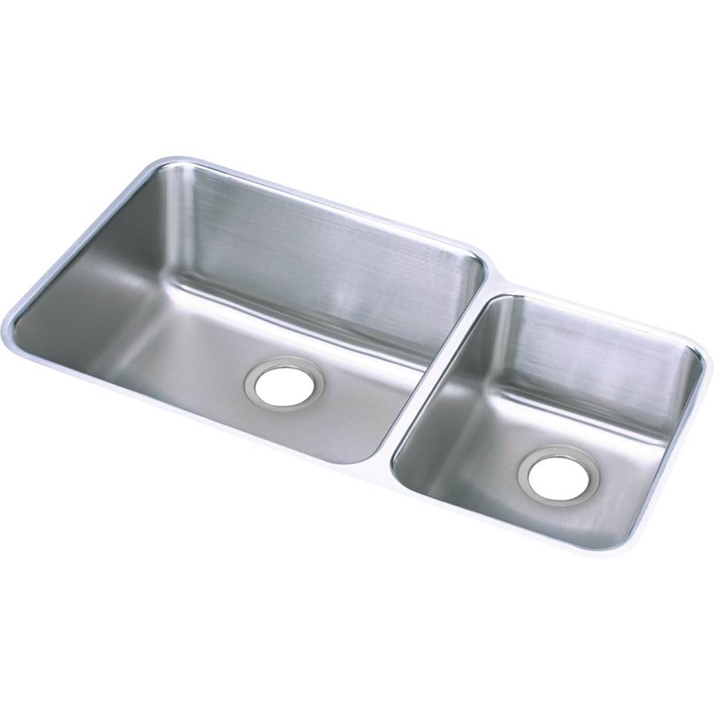 Elkay Lustertone Classic Stainless Steel, 35-1/4'' x 20-1/2'' x 9-7/8'', Offset 60/40 Double Bowl Undermount Sink