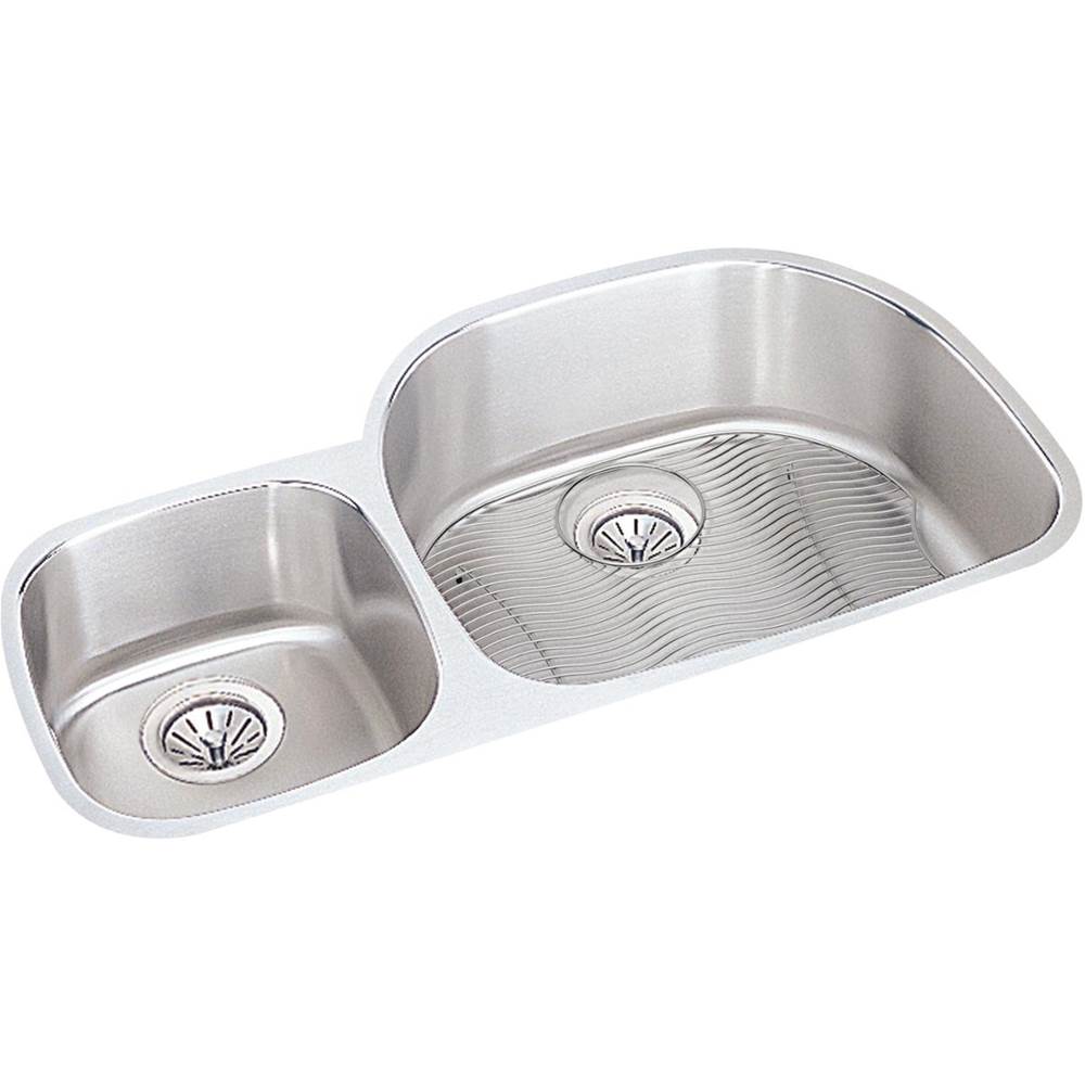 Elkay Lustertone Classic Stainless Steel, 36-1/4'' x 21-1/8'' x 7-1/2'', Offset 40/60 Double Bowl Undermount Sink Kit