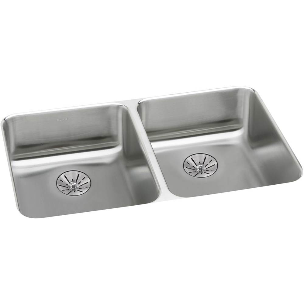 Elkay Lustertone Classic Stainless Steel 31-3/4'' x 16-1/2'' x 5-3/8'', Double Bowl Undermount ADA Sink w/Perfect Drain