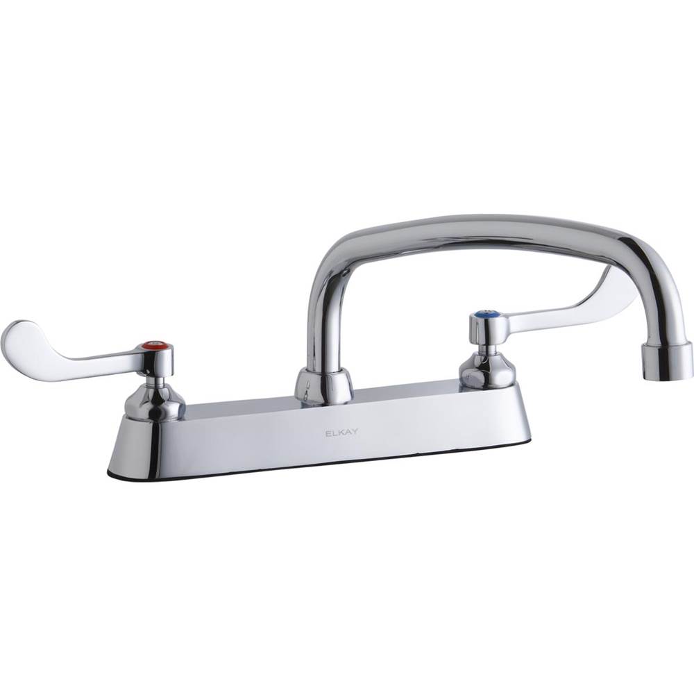 Elkay 8'' Centerset with Exposed Deck Faucet with 14'' Arc Tube Spout 4'' Wristblade Handles Chrome