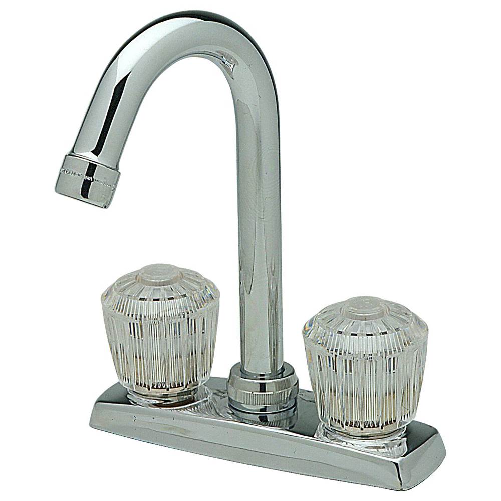 Elkay 4'' Centerset Deck Mount Faucet with Gooseneck Spout and Clear Crystalac Handles Chrome