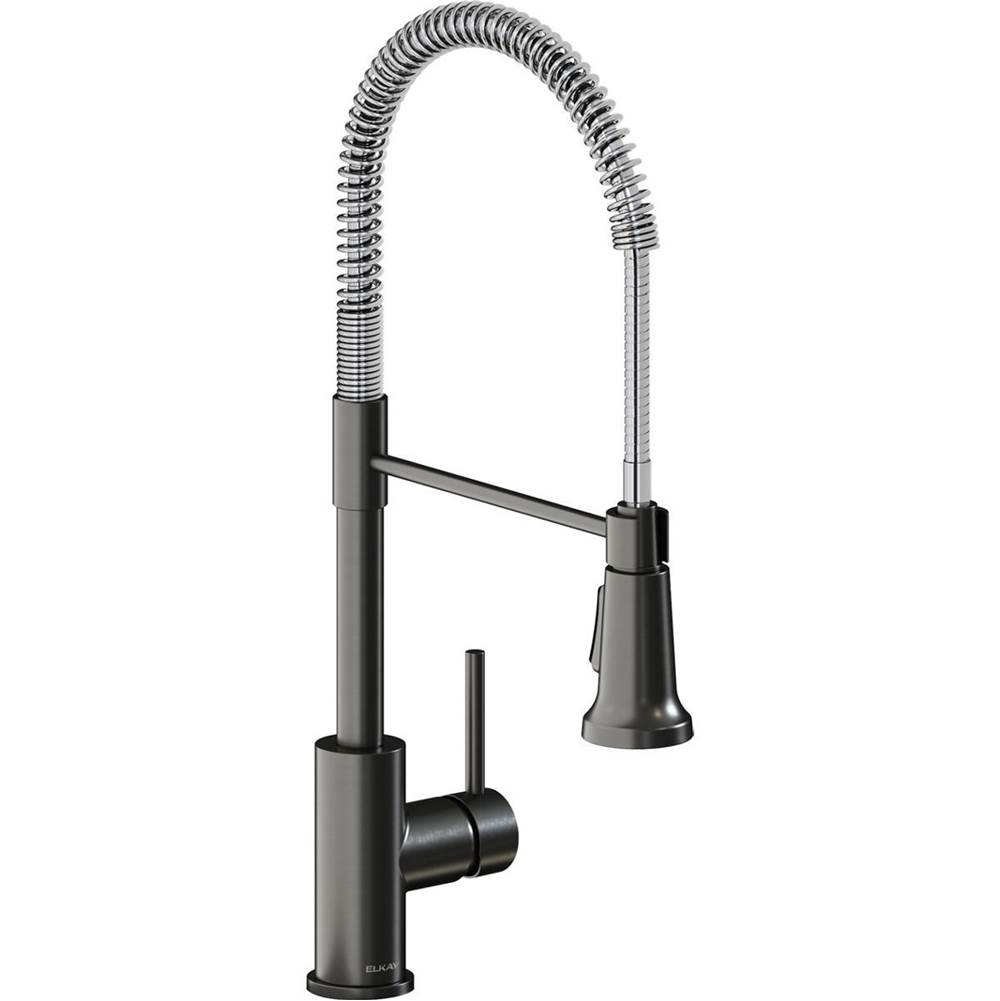 Elkay Avado Single Hole Kitchen Faucet with Semi-professional Spout and Lever Handle, Black Stainless and Chrome