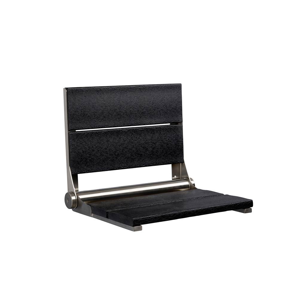 Health at Home 18'' Black seat - Brushed SS frame, fold-up shower seat with mounting screws. Must secure to bloc