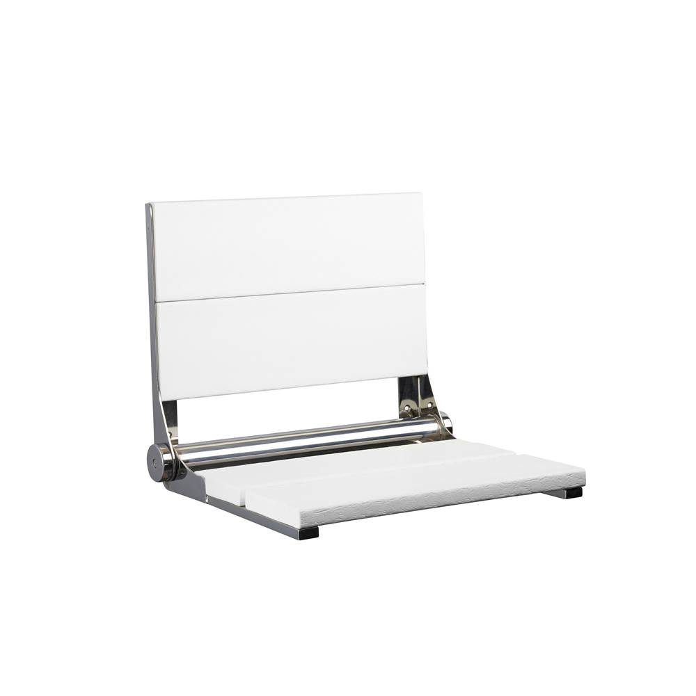Health at Home 18'' White seat - Brushed SS frame, fold-up shower seat with mounting screws. Must secure to bloc