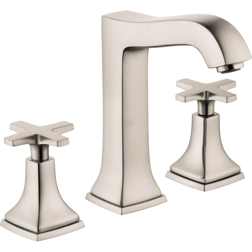Hansgrohe Metropol Classic Widespread Faucet 160 with Cross Handles and Pop-Up Drain, 1.2 GPM in Brushed Nickel