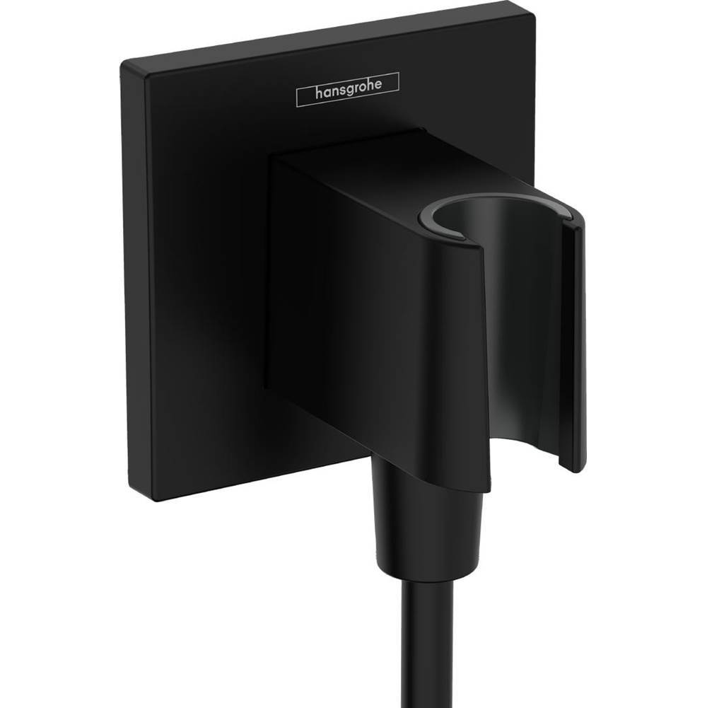 Hansgrohe FixFit E Wall Outlet with Handshower Holder in Matte Black