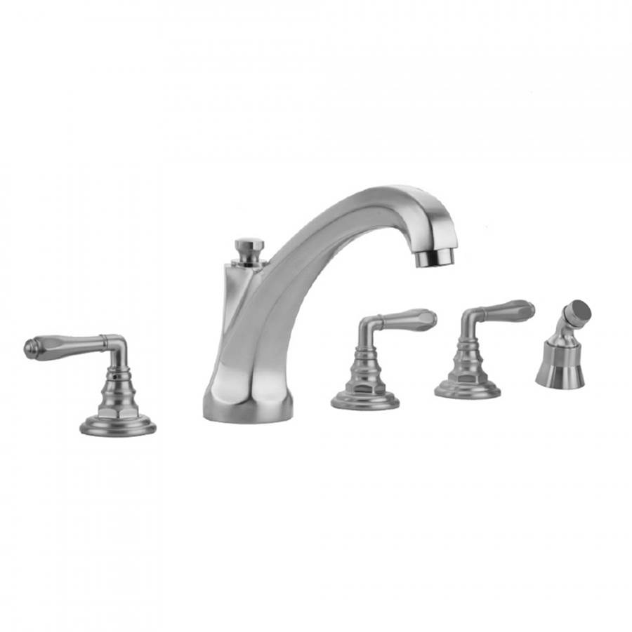 Jaclo Westfield Roman Tub Set with High Spout and Smooth Lever Handles and Angled Handshower Mount
