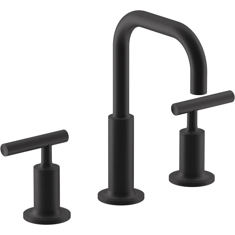 Kohler Purist® Widespread bathroom sink faucet with low lever handles and low gooseneck spout