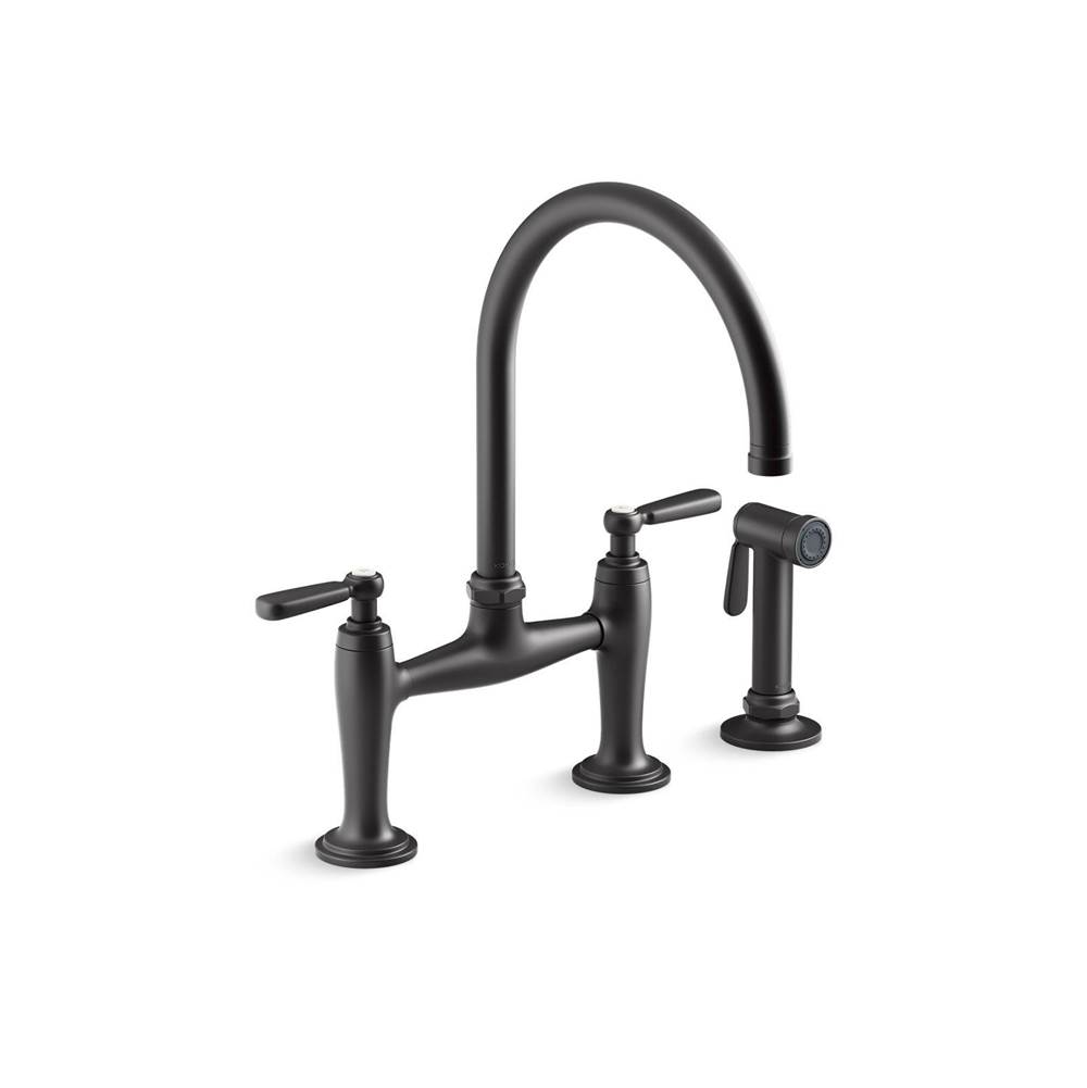 Kohler Edalyn™ by Studio McGee Two-hole bridge kitchen sink faucet with side sprayer