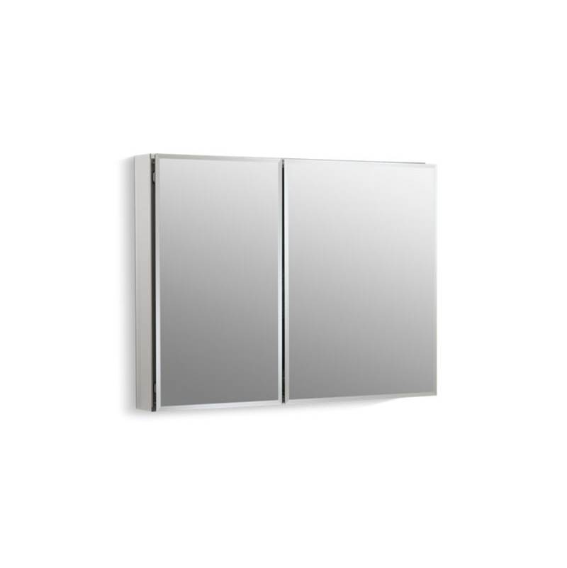Kohler 35'' W x 26'' H aluminum two-door medicine cabinet with mirrored doors, beveled edges