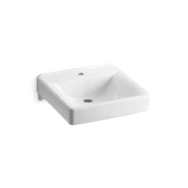 Kohler Soho® 20'' x 18'' wall-mount/concealed arm carrier bathroom sink with single faucet hole