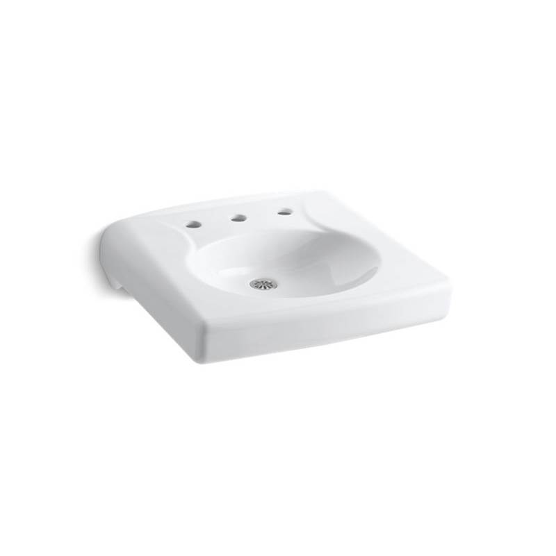 Kohler Brenham™ Wall-mounted or concealed carrier arm mounted commercial bathroom sink with widespread faucet holes and no overflow