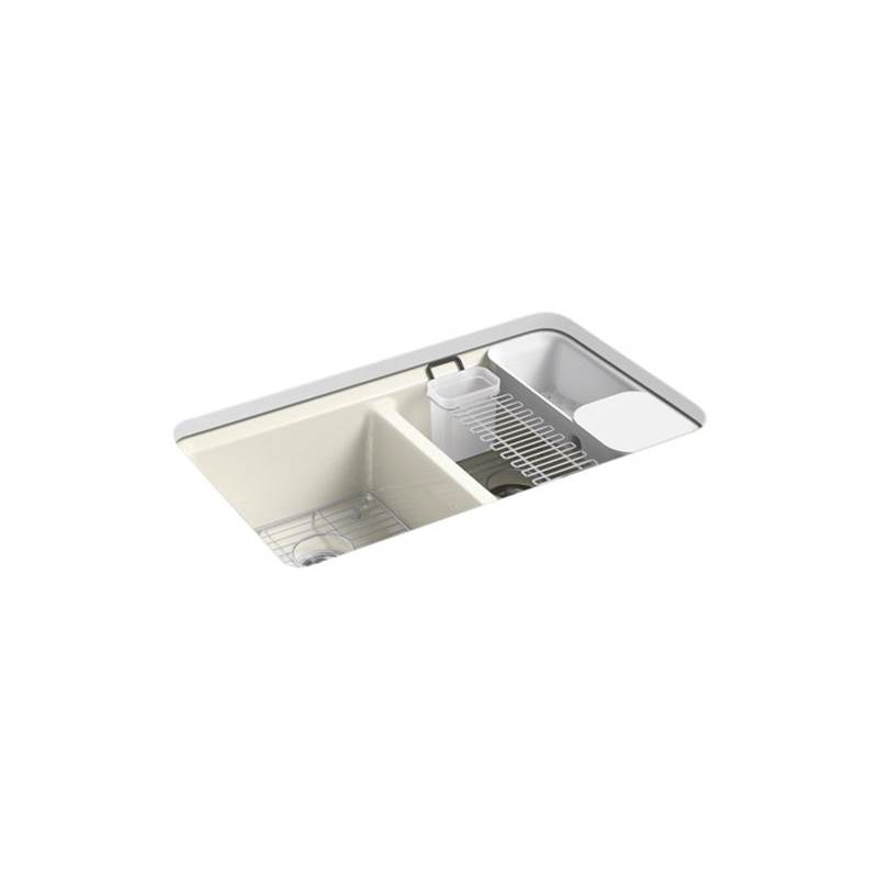 Kohler Riverby® 33'' x 22'' x 9-5/8'' undermount double-equal workstation kitchen sink with accessories and 5 oversized faucet holes
