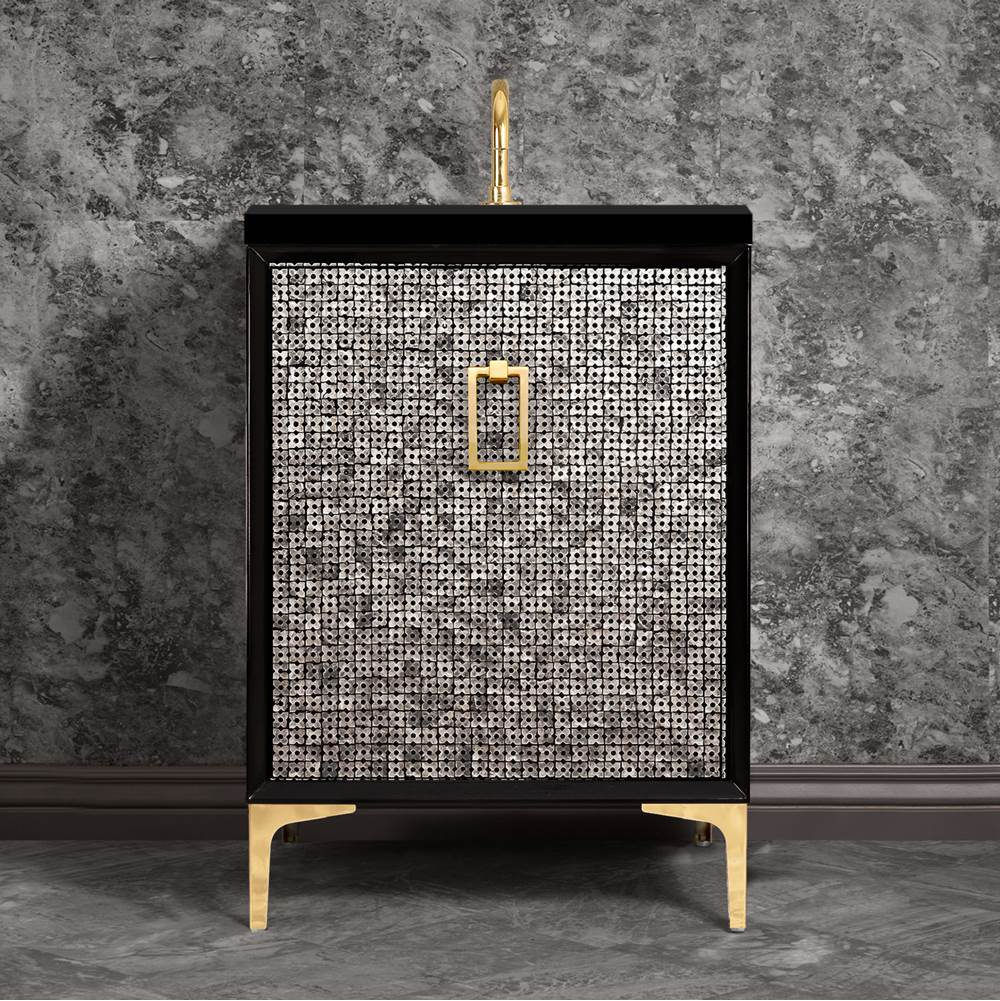 Linkasink Mother of Pearl 24'' Wide Black Vanity with Polished Brass Coach Pull and Hardware, 24'' x 22'' x 33.5'' (without vanity top)