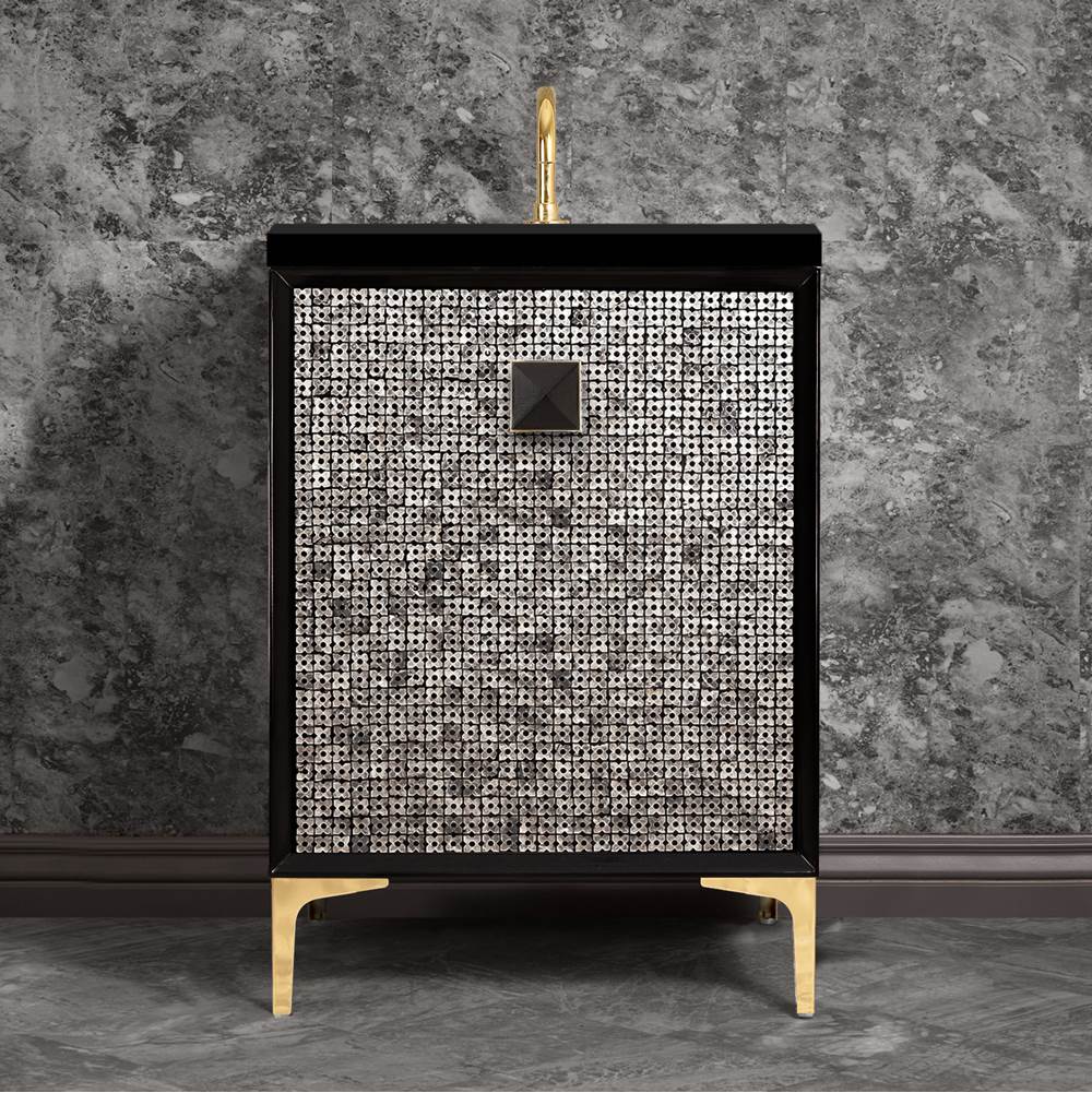 Linkasink MOTHER OF PEARL with 3'' Artisan Glass Prism Hardware 24'' Wide Vanity, Black, Polished Brass Hardware, 24'' x 22'' x 33.5'' (without vanity top)