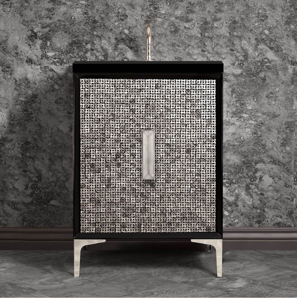 Linkasink MOTHER OF PEARL with 8'' Artisan Glass Prism Hardware 24'' Wide Vanity, Black, Polished Nickel Hardware, 24'' x 22'' x 33.5'' (without vanity top)