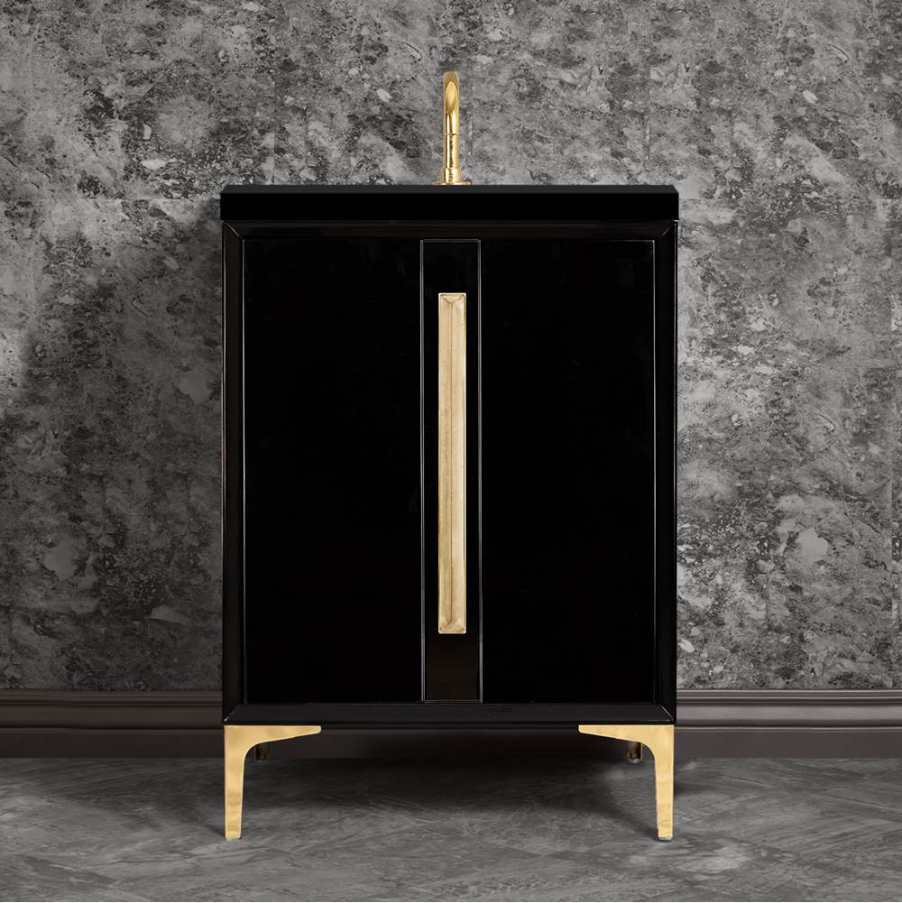 Linkasink TUXEDO with 18'' Artisan Glass Prism Hardware 24'' Wide Vanity, Black, Polished Brass Hardware, 24'' x 22'' x 33.5'' (without vanity top)