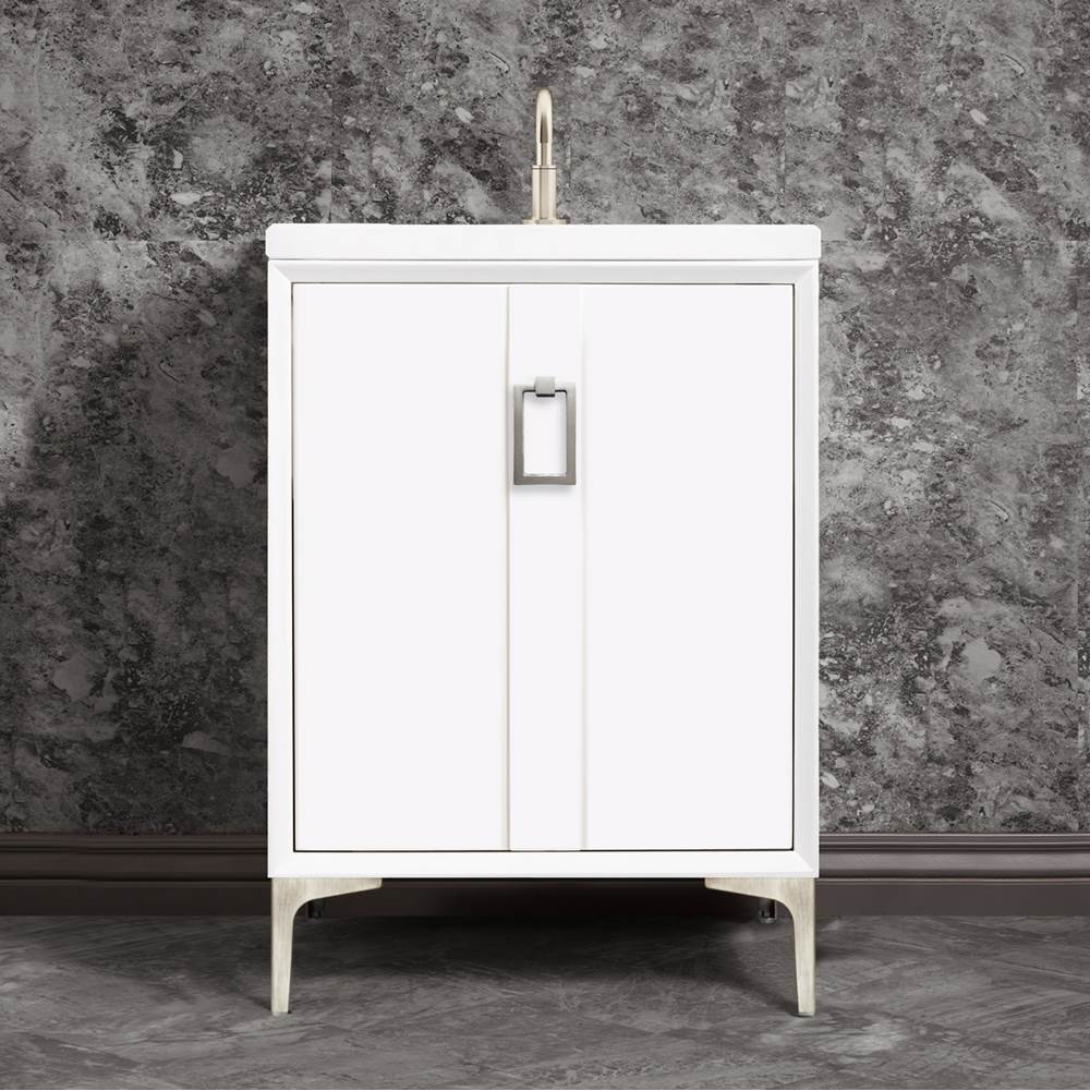 Linkasink Tuxedo 24'' Wide White Vanity with Satin Nickel Coach Pull and Hardware, 24'' x 22'' x 33.5'' (without vanity top)