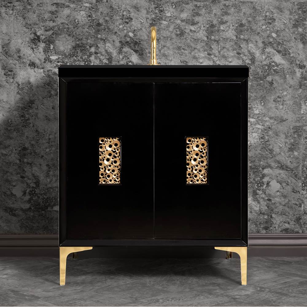 Linkasink Frame 30'' Wide Black Vanity with Polished Brass Coral Grate and Legs, 30'' x 22'' x 33.5'' (without vanity top)