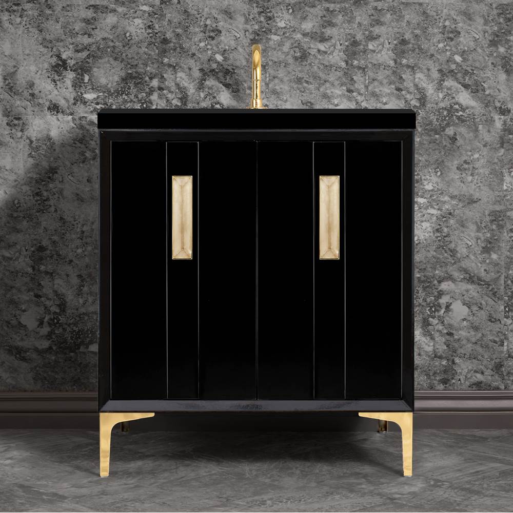 Linkasink TUXEDO with 8'' Artisan Glass Prism Hardware 30'' Wide Vanity, Black, Polished Brass Hardware, 30'' x 22'' x 33.5'' (without vanity top)