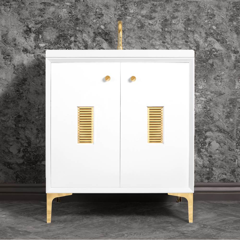 Linkasink Frame 30'' Wide White Vanity with Polished Brass Louver Grate and Legs