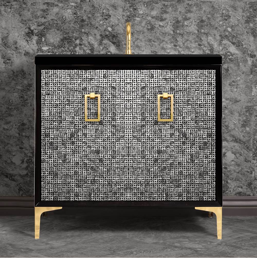 Linkasink Mother of Pearl 36'' Wide Black Vanity with Polished Brass Coach Pull and Hardware, 36'' x 22'' x 33.5'' (without vanity top)