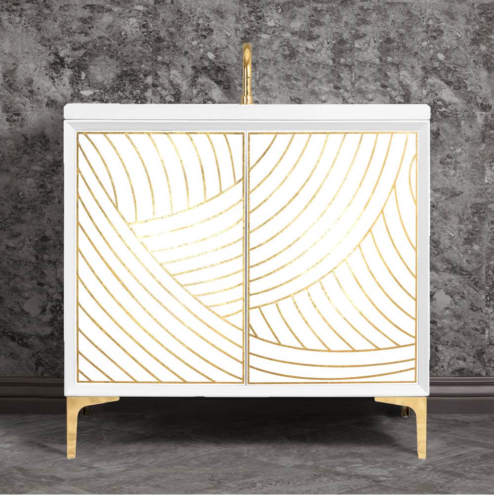 Linkasink Lateen 36'' Wide White Vanity with Hand Applied Metal Leaf and Polished Brass Hardware
