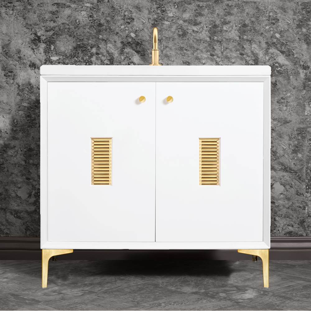 Linkasink Frame 36'' Wide White Vanity with Satin Brass Louver Grate and Legs