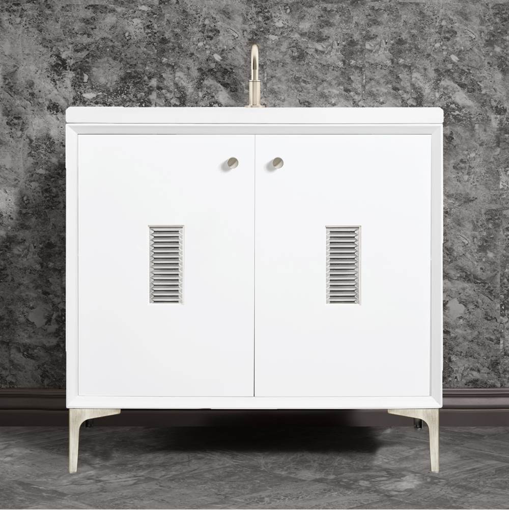 Linkasink Frame 36'' Wide White Vanity with Satin Nickel Louver Grate and Legs