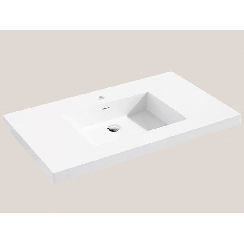 Madeli Urban-18 36''W Solid Surface, Top/Basin. Glossy White, Single Faucet Hole. W/Overflow, Basin Depth: 5-3/4'', 35-7/8'' X 18-1/8'' X 1-1/2''