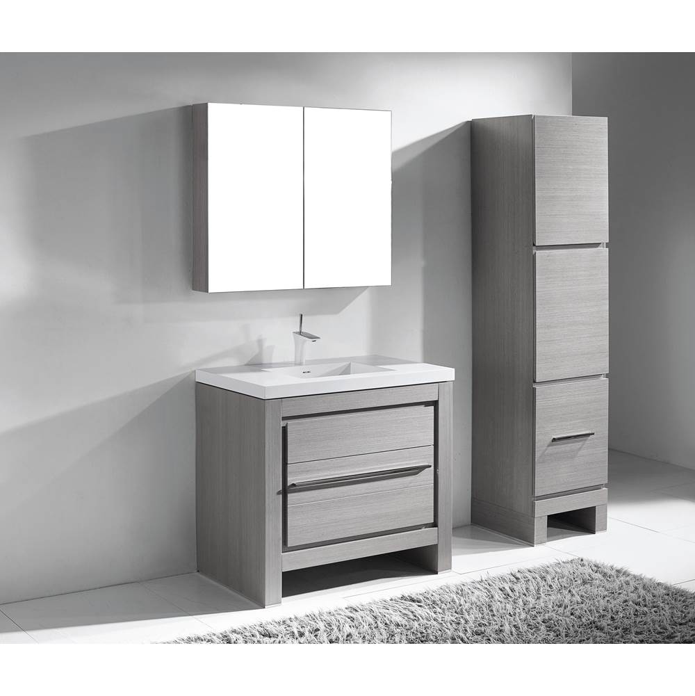 Madeli Vicenza 36''. Ash Grey, Free Standing Cabinet, Polished Chrome , Handle(X1)/Leg Plates (X2), 35-5/8''X 22''X32-1/16''