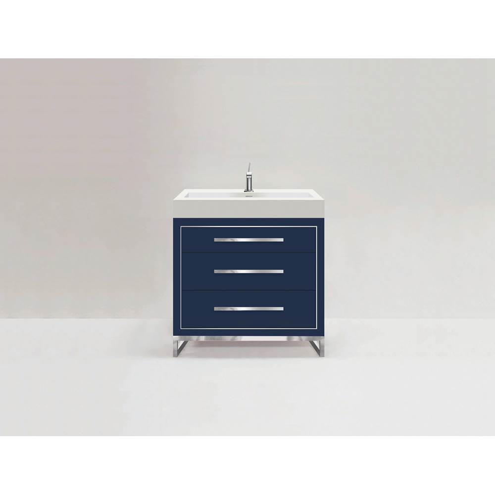 Madeli Estate 36''. Sapphire, Free Standing Cabinet, Brushed Nickel, Handles(X3)/L-Legs(X4)/Inlay, 35-5/8''X 22''X33-1/2''