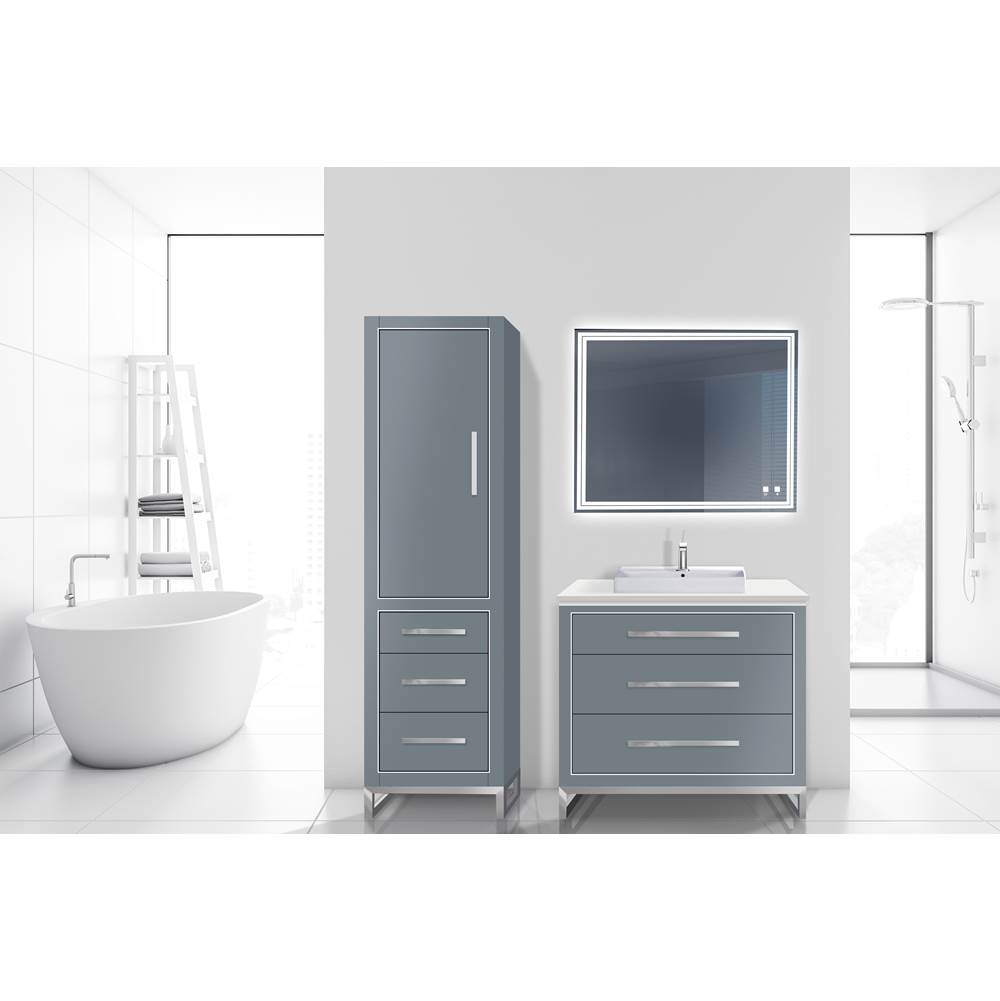 Madeli 20''W Estate Linen Cabinet, Studio Grey. Free Standing, Left Hinged Door. Polished, Chrome Handle(X4)/L-Leg(X4)/Inlay, 20'' X 18'' X 76''