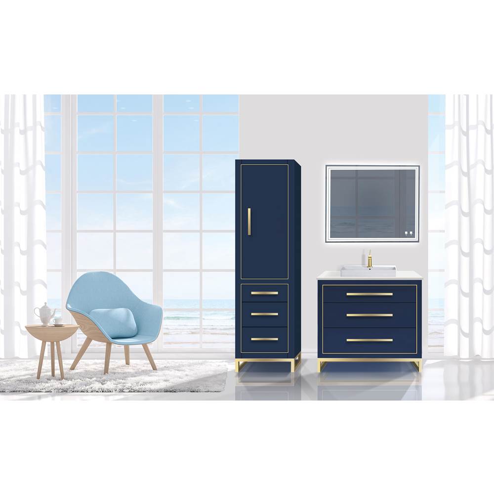 Madeli 20''W Estate Linen Cabinet, Sapphire. Free Standing, Right Hinged Door. Polished, Nickel Handle(X4)/L-Leg(X4)/Inlay, 20'' X 18'' X 76''