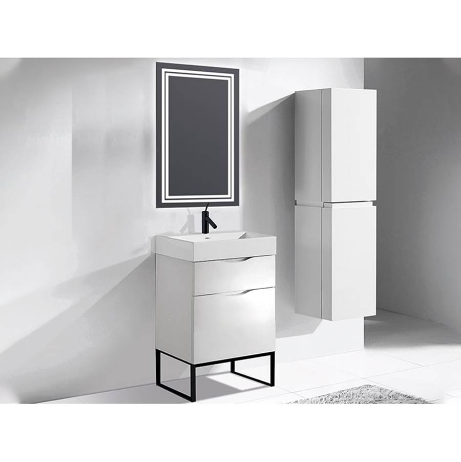 Madeli Milano 24''. White, Free Standing Cabinet, Polished Nickel L-Legs (X4), 23-5/8''X18''X33-1/2''