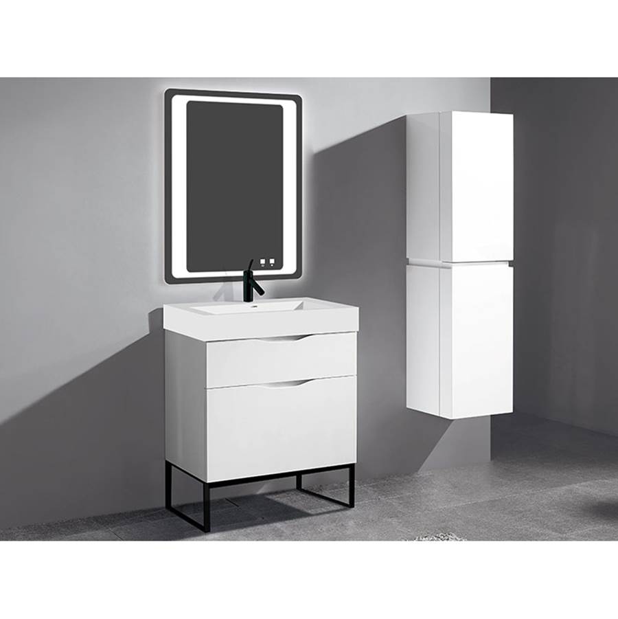 Madeli Milano 30''. White, Free Standing Cabinet, Polished Nickel C-Base (X1), 29-5/8''X 18''X 33-1/2''