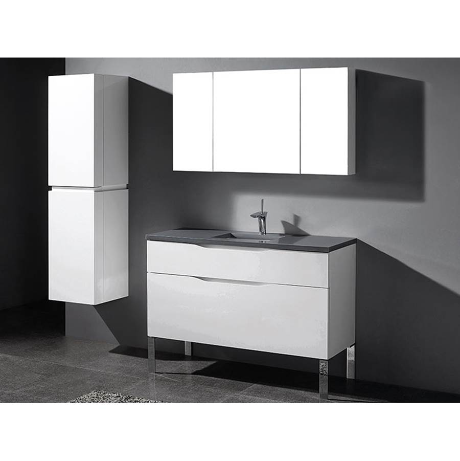 Madeli Milano 48''. White, Free Standing Cabinet. 1-Bowl, Brushed Nickel C-Base (X1), 47-5/8''X18''X33-1/2''