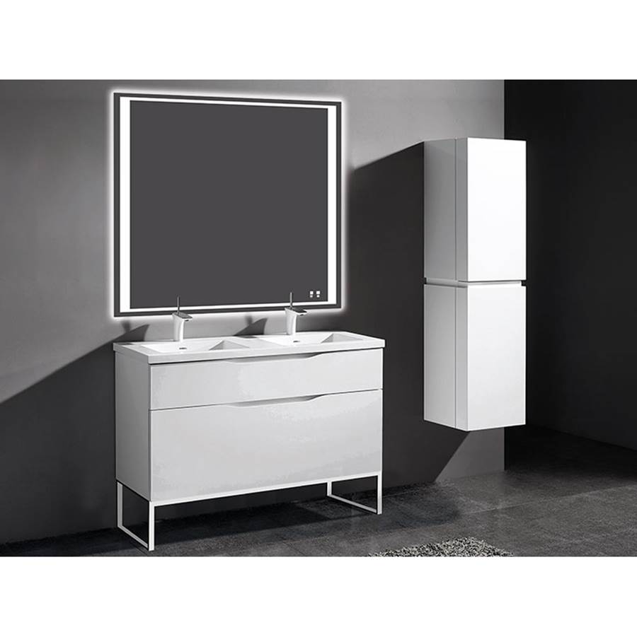 Madeli Milano 48''. White, Free Standing Cabinet. 2-Bowls, Polished Nickel S-Legs (X2), 47-5/8''X18''X33-1/2''