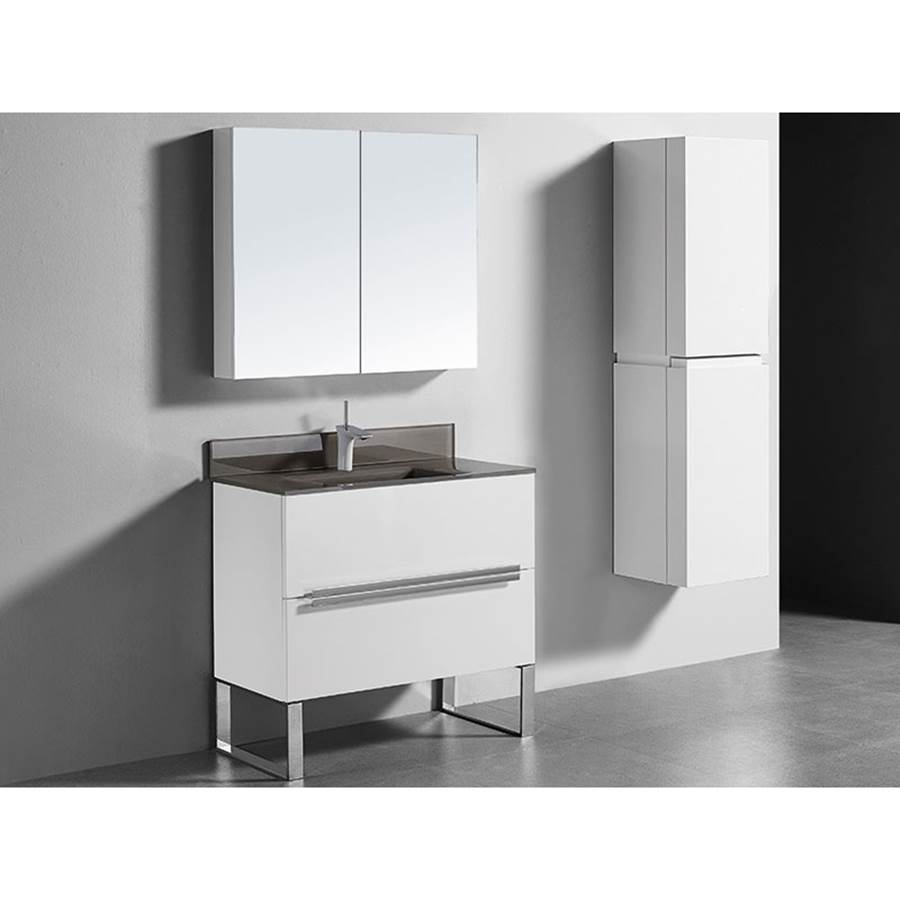 Madeli Soho 36''. White, Free Standing Cabinet, Brushed Nickel Handles (X2), L-Legs (X4), 35-5/8'' X 18'' X 33-1/2''