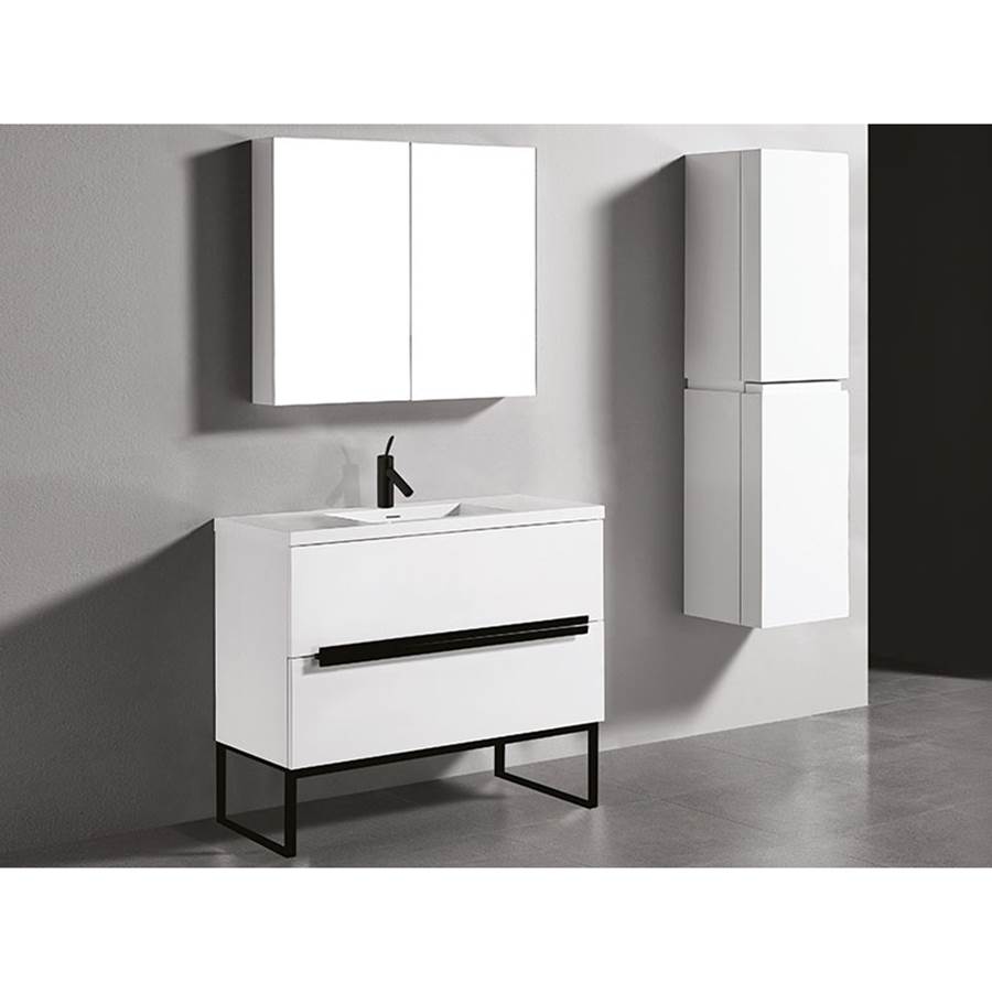 Madeli Soho 42''. White, Free Standing Cabinet, Polished Nickel Handles (X2), L-Legs (X4), 41-5/8''X18''X33-1/2''