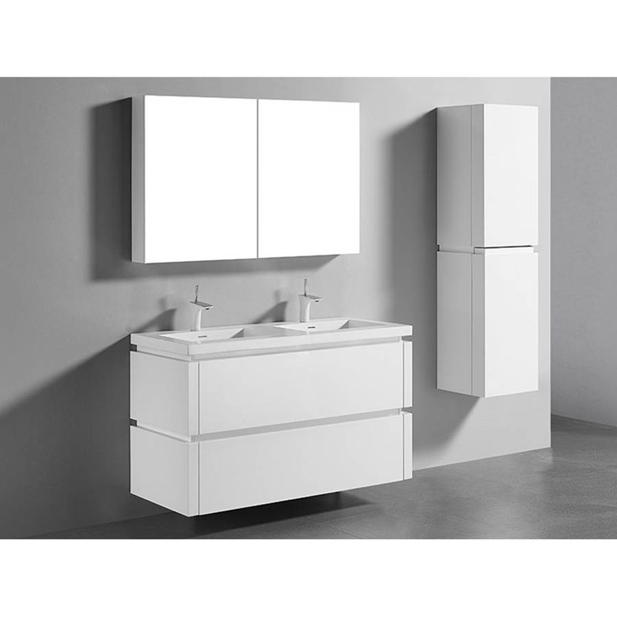 Madeli Cube 48''. White, Wall Hung Cabinet. 2-Bowls, 47-5/8'' X 22'' X 28''