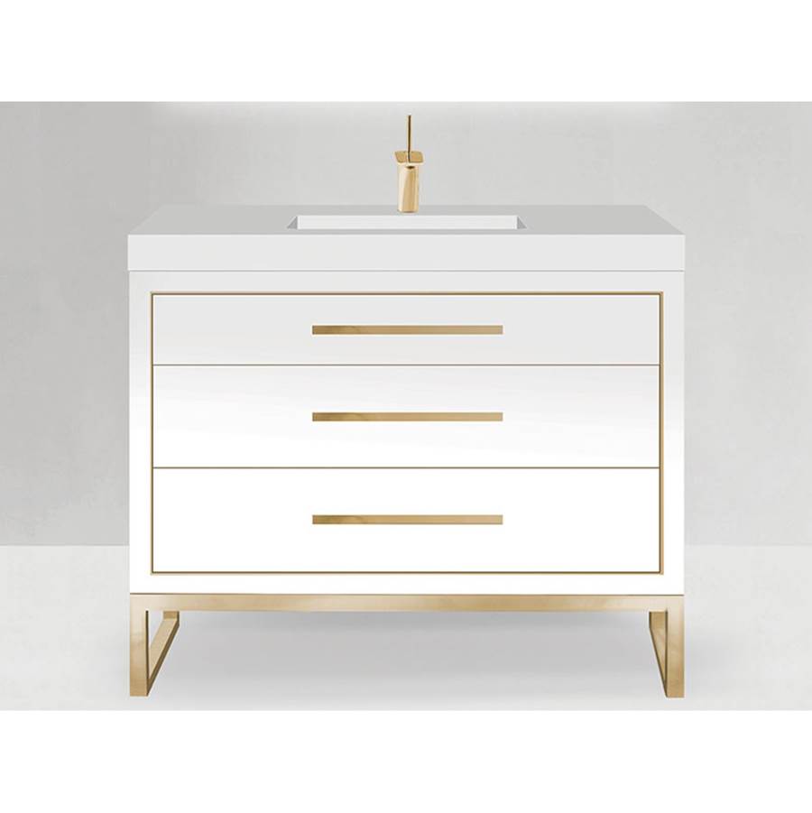 Madeli Estate 48''. White, Free Standing Cabinet.1-Bowl, Polished Chrome , Handles(X3)/L-Legs(X4)/Inlay, 47-5/8''X 22''X33-1/2''