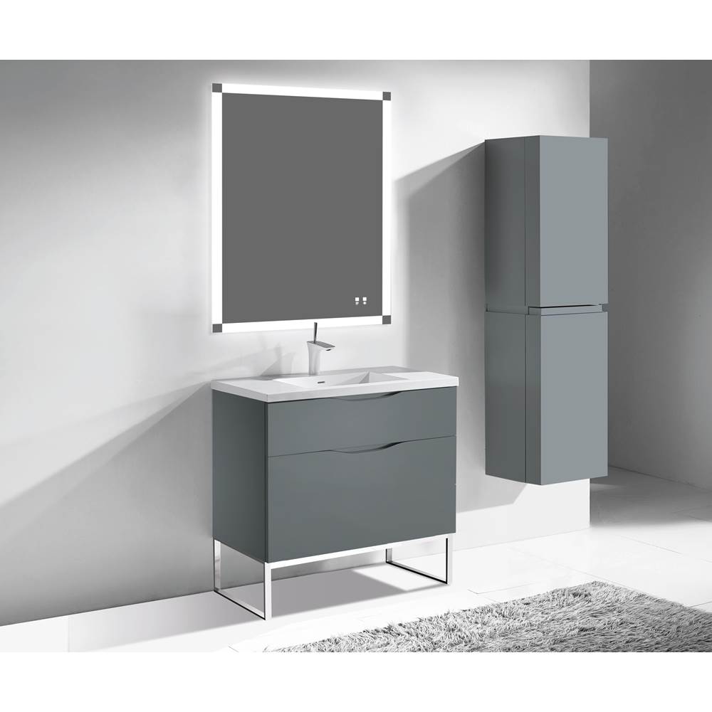 Madeli Milano 42''. Studio Grey, Free Standing Cabinet, Brushed Nickel C-Base (X1), 41-5/8''X 18''X 33-1/2''