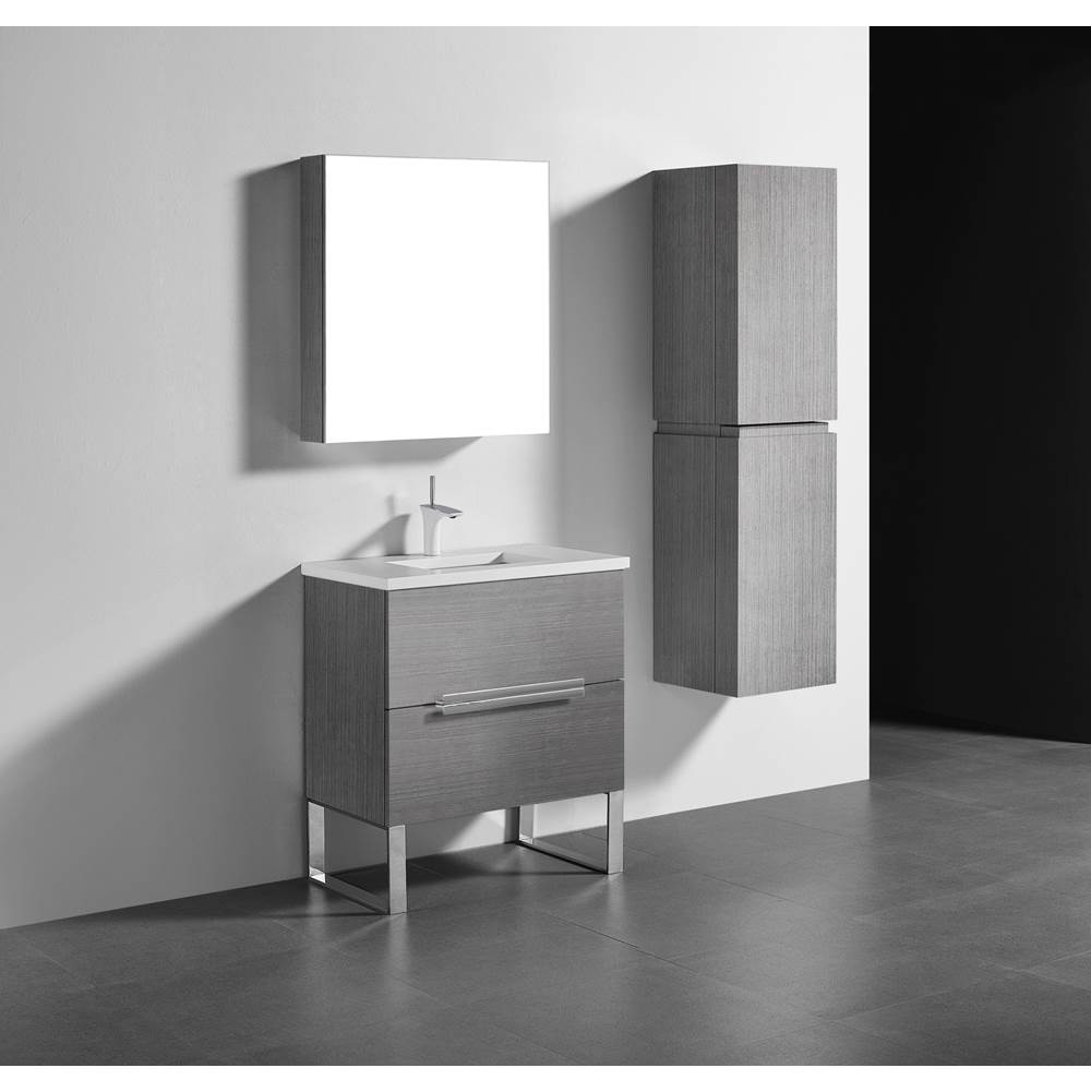 Madeli Soho 30''. Ash Grey, Free Standing Cabinet, Polished Nickel Handles (X2), C-Base (X1), 29-5/8''X18''X33-1/2''