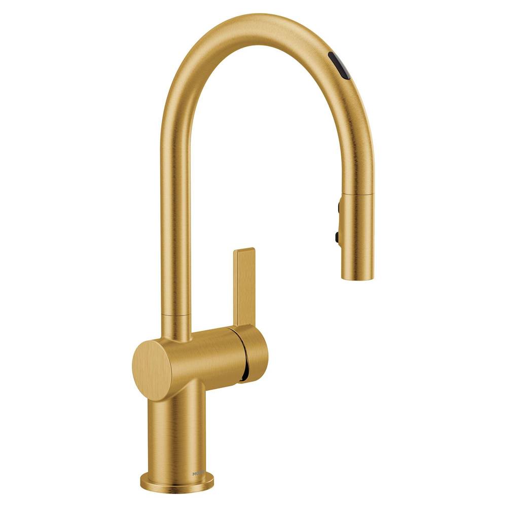 Moen Cia Smart Faucet Touchless Pull Down Sprayer Kitchen Faucet with Voice Control and Power Boost, Brushed Gold
